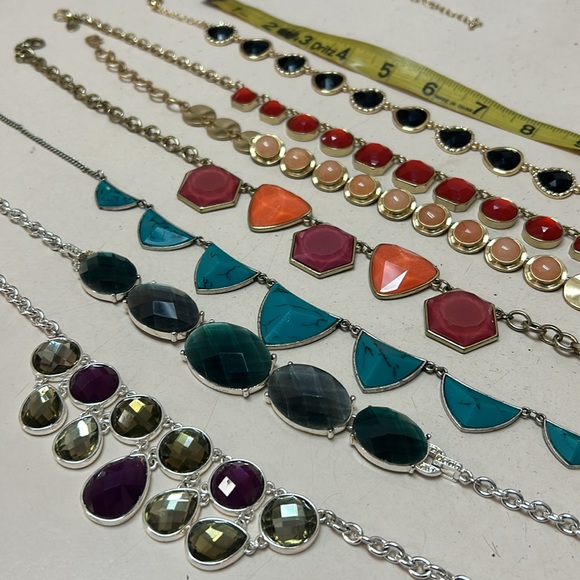 Jewelry - Necklace statement bundle of 7. Silver, gold red black blue green. Pre owned